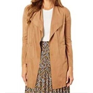 NEW Max Studio Long Faux Suede Topper Jacket Sz 2X Camel Open Front Vicuna NWT